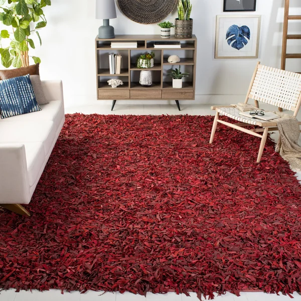 Safavieh Leather Shag Grey 6& x 6& Round Rug