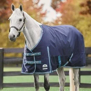 SmartPak Ultimate Trifecta Turnout Blanket - 72 - Lite (0g) + Med/Lite (100g) + Medium (200g) - Navy w/ Ocean & Mist Trim u0