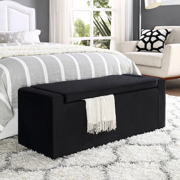 Inspired Home Alejandro Velvet Upholstered Shoe Storage Bench, Black White, One Size