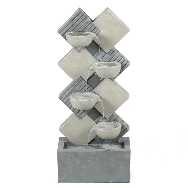 Luxen Home Cement Modern Tiered Pots Patio Fountain