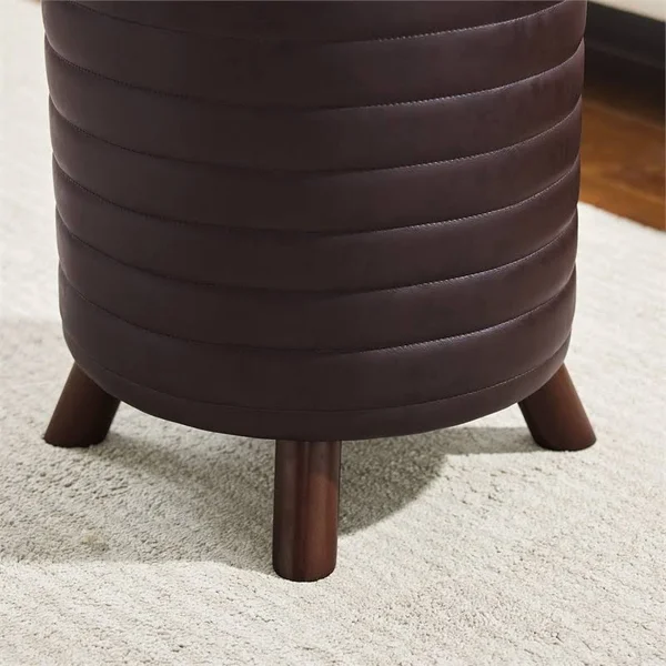 Riverbay Furniture Round Faux Leather Upholstered Stool in Brown