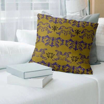 Baltimore Football Baroque Square Pillow Cover East Urban Home Color: Yellow/Purple/Black - Size: 26x22 x 26