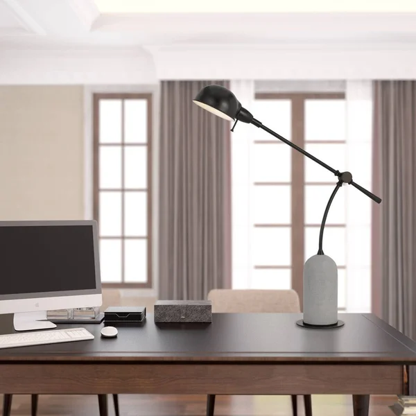 38x22 Metal Johnstone Arm Desk Lamp with Cement Base Black - Cal Lighting