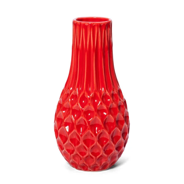 Benjara - Red BM196523 Ceramic Vase with Embossed Surface and Rounded Bottom Base