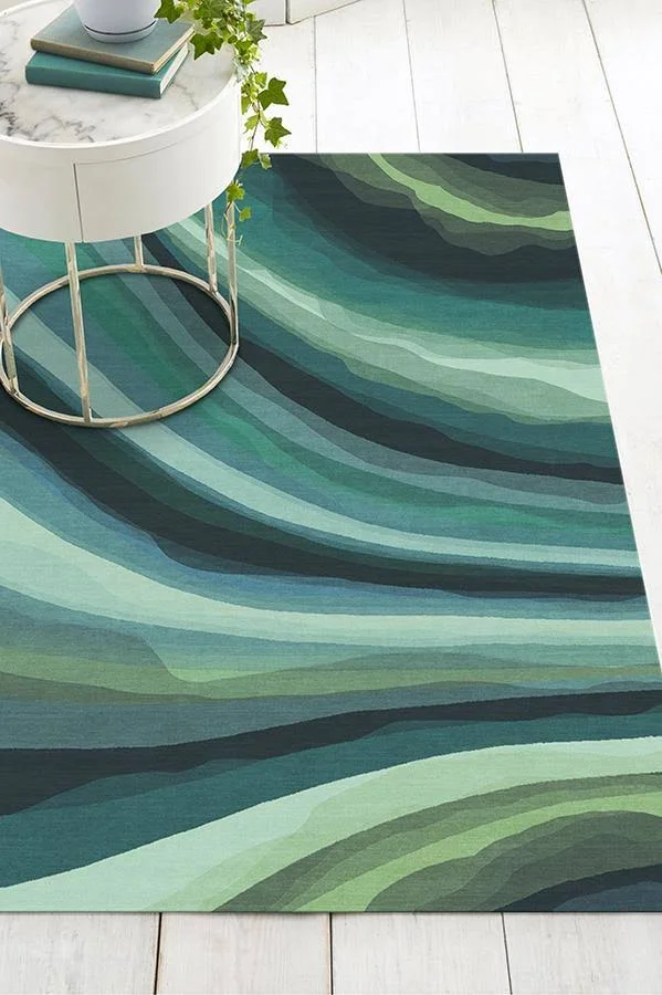 9&x12&, Machine Washable Area Rug, Kid & Pet Friendly, Indoor Rug, Watercolor Waves Citrus Green Rug, Ruggable
