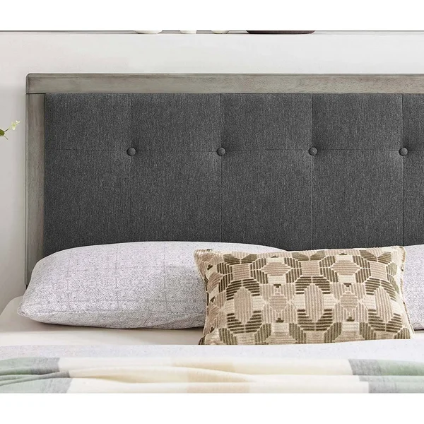 Marlin Traditional Charcoal Fabric Button Tufted Twin Size Grey Wooden Headboard