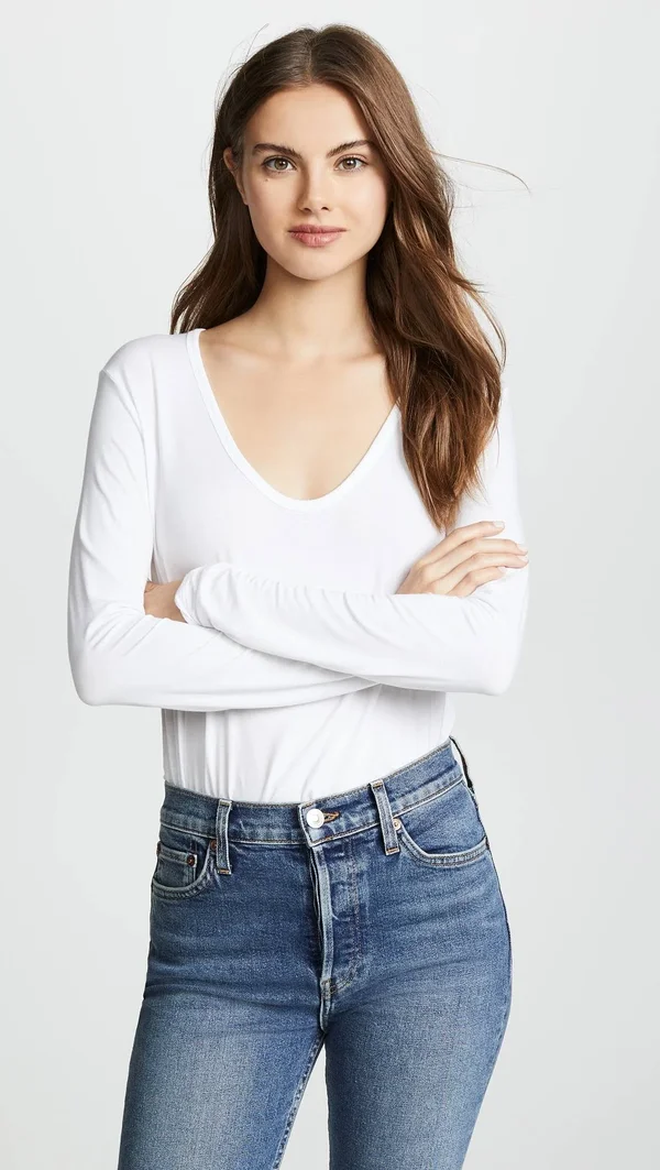 Splendid Madison Long Sleeve Rayon Jersey Scoop Neck Tee - White