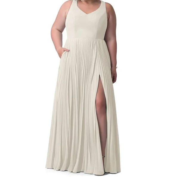 Azazie Plus Size A-Line/Princess V-Neck Floor-Length Chiffon Bridesmaid Dresses - Frost