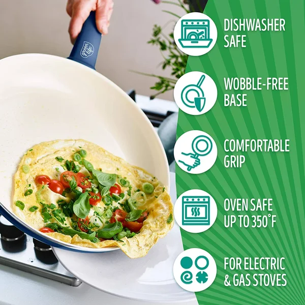 Greenlife Soft Grip Healthy Ceramic Nonstick Blue Cookware Pots and Pans Set - 12-Piece