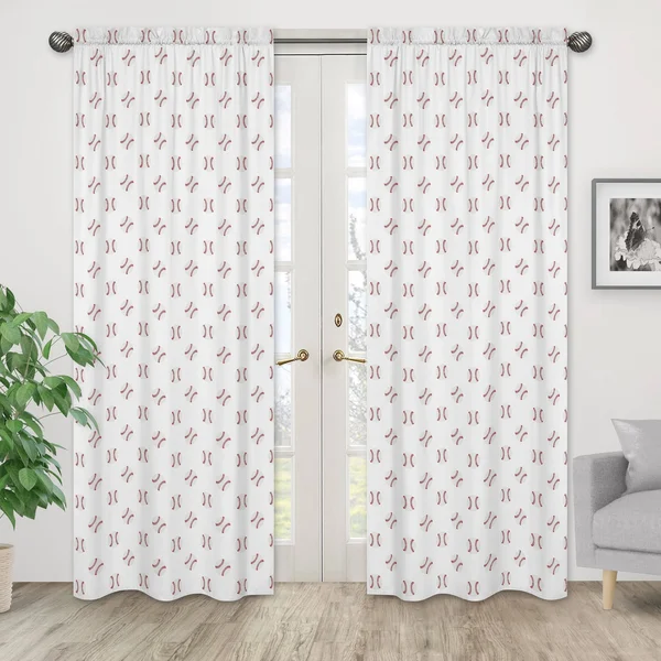 Sweet Jojo Designs Red and White Baseball Patch Sports Collection 84-inch Window Treatment Curtain Panel Pair