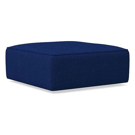 West Elm Remi Ottoman - Memory Foam, Basket Slub, Sapphire, Concealed Support
