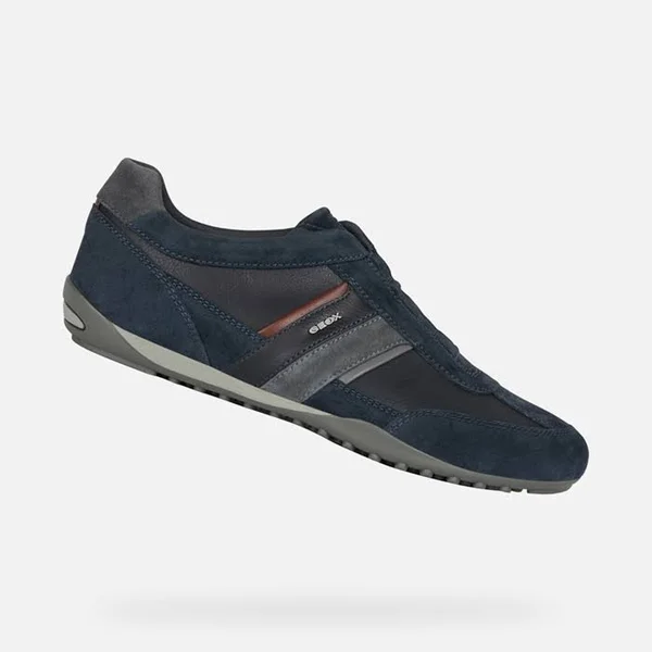 Geox Shoes Wells Man Navy Blue and Dark Burgundy, Size 7