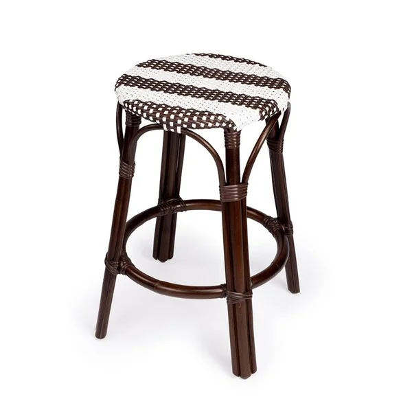 Beaumont Lane Island Living Rattan Counter Stool in Dark Brown and White - BL-4754-2013936