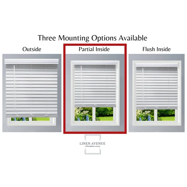 Linen Avenue Custom Cordless Faux Wood Blind White, 23 W x 48 H Partial Inside Mount