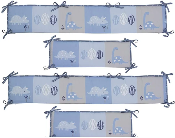 Bedtime Originals Roar Dinosaur 4 Piece Crib Bumper Blue/Gray, 9.5" x 51.5"