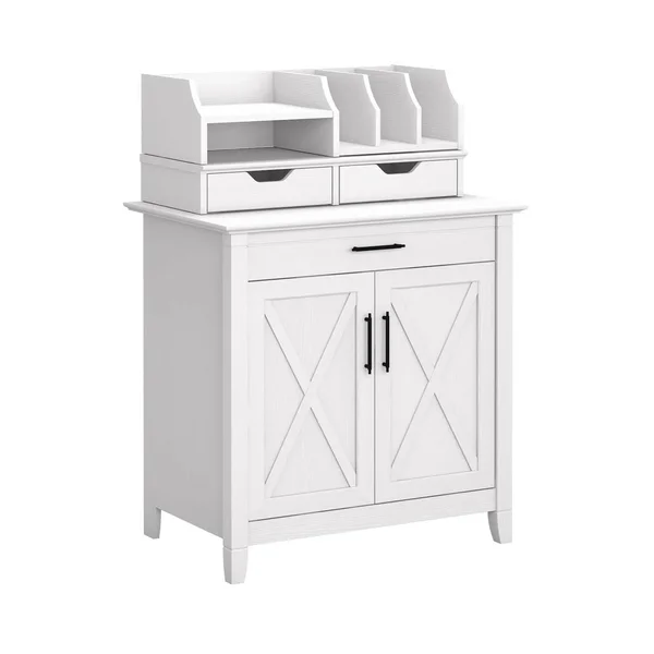 Bush Furniture Key West Secretary Desk with Storage and Desktop Organizers - Dark Gray Hickory