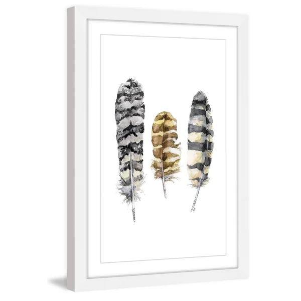 Marmont Hill Owl Feathers by Rachel Byler Framed Painting Print, White