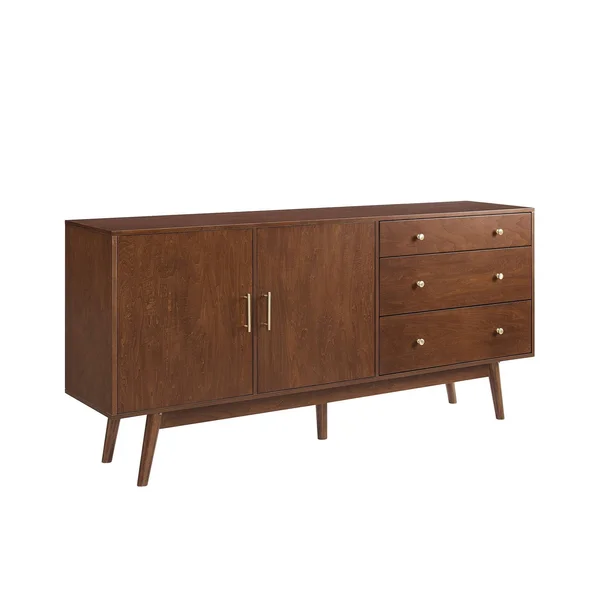 70x22 Mid-Century Modern 3 Drawer and 2 Door Sideboard Walnut - Saracina Home