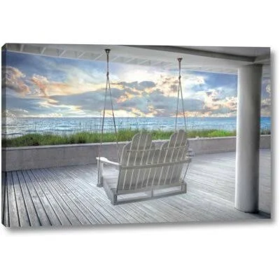 Highland Dunes &Swing at The Beach& Graphic Art Print on Wrapped Canvas - Size: 16 inch H x 24 inch W x 1.5 inch D, Gray