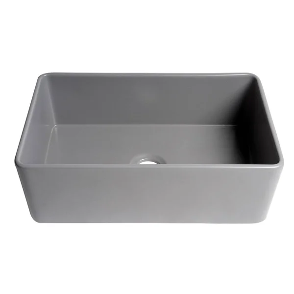 Alfi Brand ABF3018-GM Gray Matte Smooth Apron 30x22 x 18x22 Single Bowl Fireclay Farm Sink