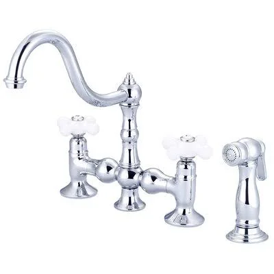 dcor Design DCRN3626 32608765 Bridge Faucet with Side Spray Finish: Hand Polished - Richly Triple Plated Chrome Finish, Handle Ty