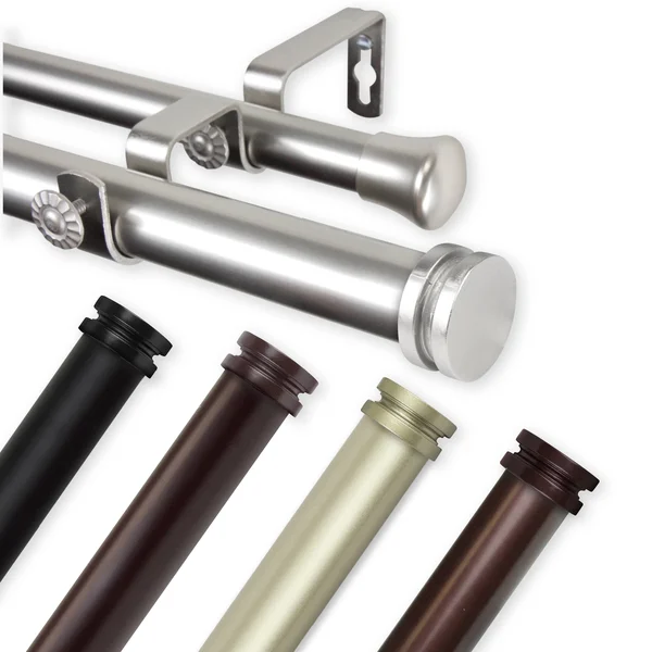 InStyleDesign Pita 1 inch Diameter Adjustable Double Curtain Rod - 48 to 84 Inches - Bronze Finish - Bronze