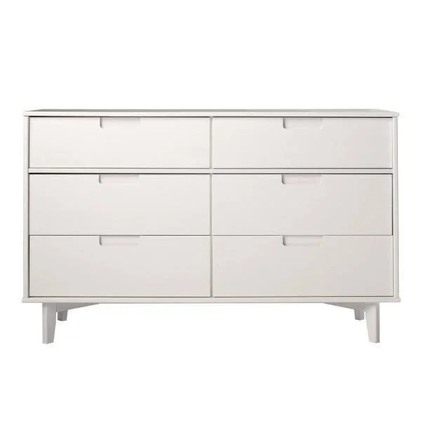 Walker Edison Furniture Company 6-Drawer White Groove Handle Wood Dresser