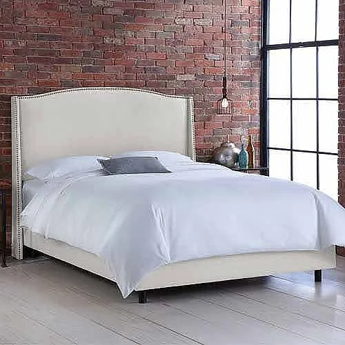 Skyline Furniture Talc Upholstered Wingback Bed with Nailheads, Multiple Sizes, Size: Full