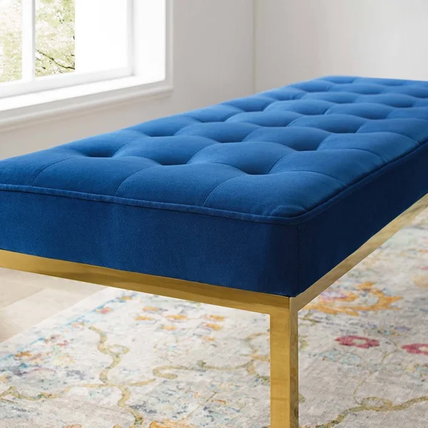 Modway Loft Gold Stainless Steel Leg Large Performance Velvet Bench - Gold Gray