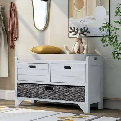 Storage Bench Entryway Bench with Removable Basket and 2 Drawers - White Gracie Oaks Color: Light Gray