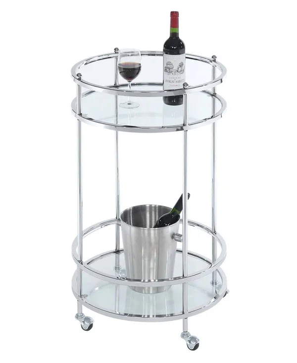 Convenience Concepts Royal Crest Bar Cart with Wheels, Clear
