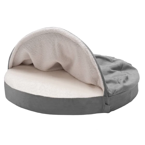 FurHaven Pet Dog Bed - Memory Foam Round Faux Sheepskin Snuggery Burrow Pet Bed for Dogs & Cats (Gray, 35x22 Base)
