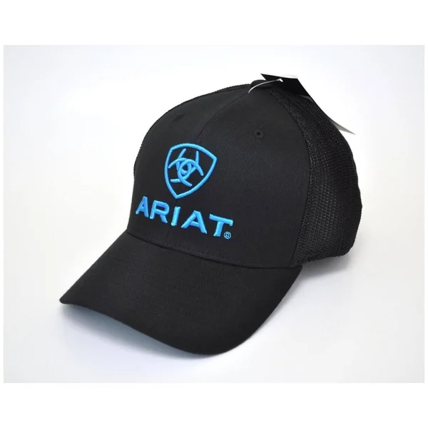 Savannah Riley Ariat Mens Flex Fit Half Mesh Back Cap - Black SA97058