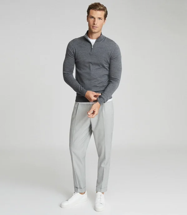 Men's Reiss Blackhall Wool Half Zip Pullover, Size Small - Grey