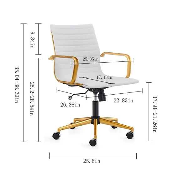 LUXMOD Adjustable Swiveling Goldtone Office Chair - White