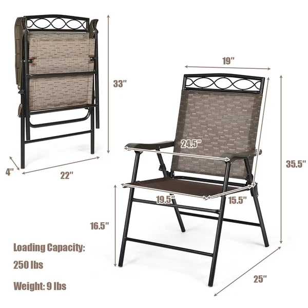 4 Pcs Outdoor Foldable Patio Chair with Stable Frame & Wide Armrest - Black+Brown