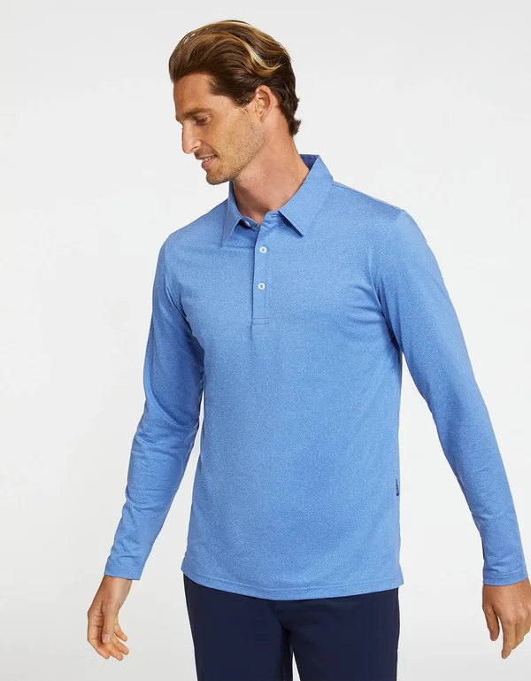 Sun Protective Long Sleeve Polo Shirt for Men UPF 50+ - UV Protection Light Grey