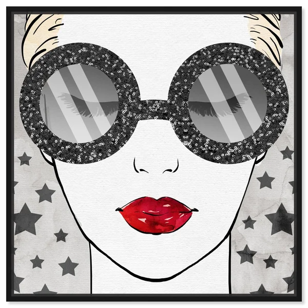 Oliver Gal 'Sequins Shades and Stars' Fashion and Glam Wall Art Framed Canvas Print Accessories - White, Red - 30 x 30 - Black