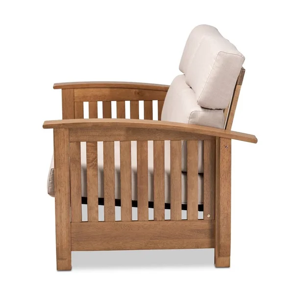 Baxton Studio Charlotte Modern Classic Mission Style Taupe Fabric Upholstered Walnut Brown Finished Wood 2-Seater Loveseat