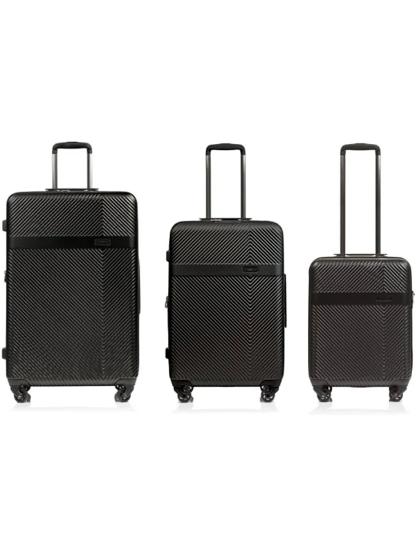 Champs 3-Piece Grid Hardside Luggage Set - Black