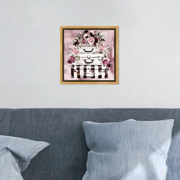 Oliver Gal 'Flowers in My Suitcase Fall' Floral and Botanical Wall Art Framed Canvas Print Florals - Pink - White - 12 x 12 - Gol