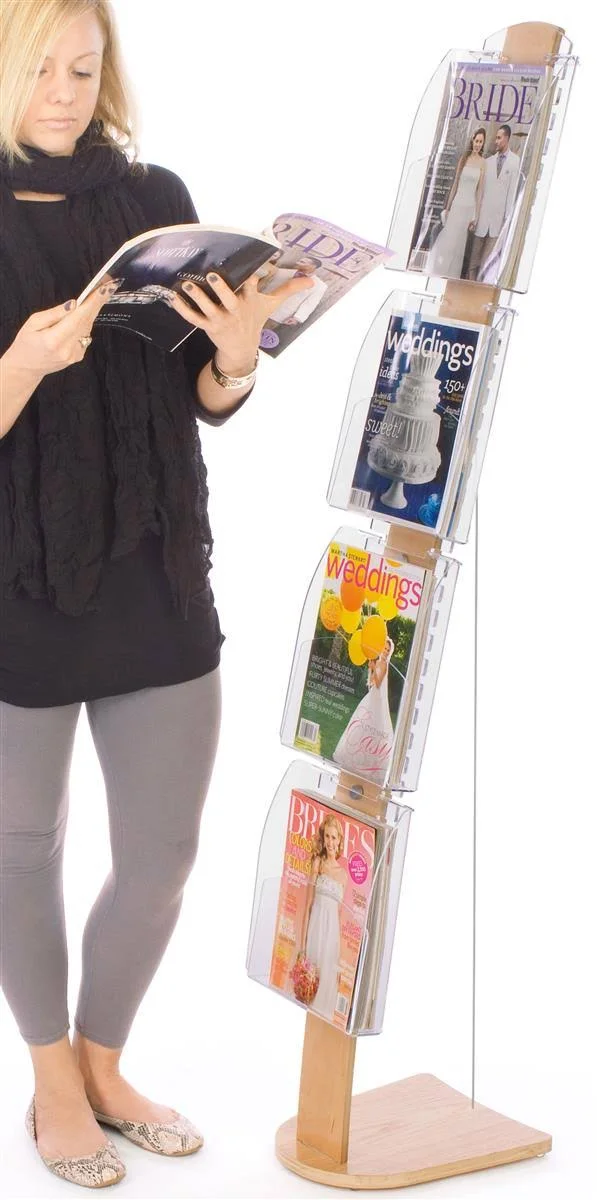 Literature Holders w/(4) Clear Pockets - Maple Base and Pocket Support 59 Tall (DS4LH)