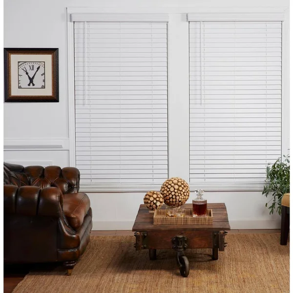 Perfect Lift Window Treatment Cut-to-Width White 2in. Cordless Faux Wood Blind - 58.5in. W x 64in. L (Actual Size: 58.5in. W x 6
