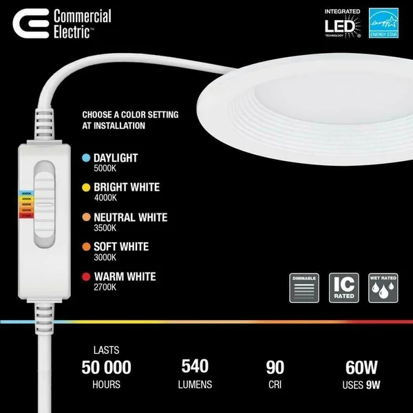 Commercial Electric 4-Pack Slim Baffle 4x22 Color Selectable Canless Recessed Integrated LED Kit