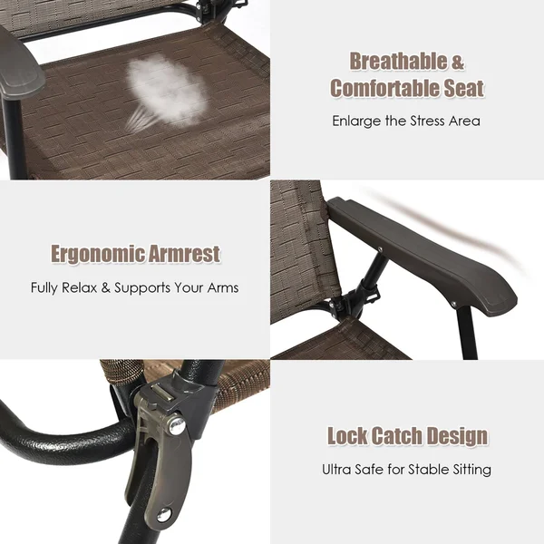 4 Pcs Outdoor Foldable Patio Chair with Stable Frame & Wide Armrest - Black+Brown