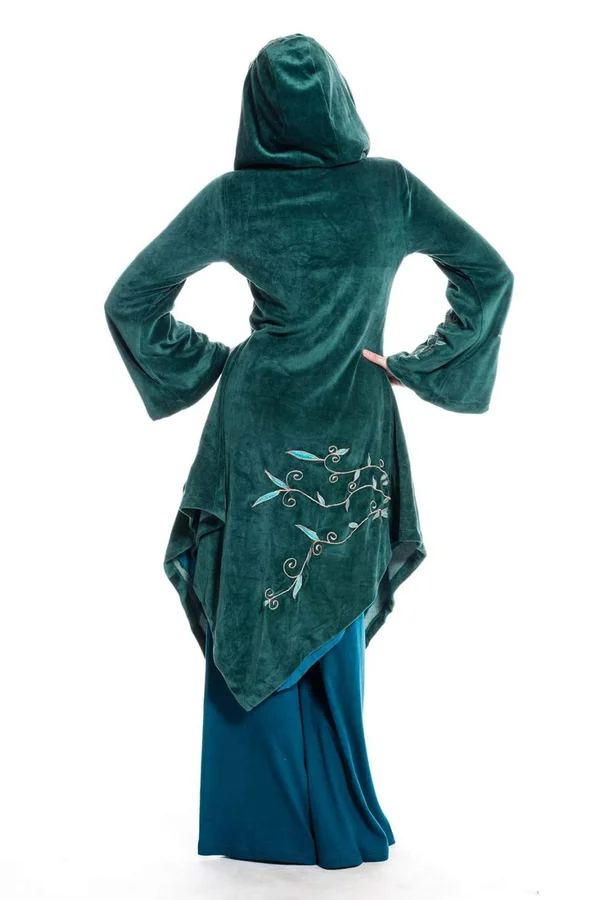 Faery Goddess Coat - Long Velvet Boho Jacket, Hippie Pixie Goa Psy Trance Fairy Cosplay Festival Clothing, Plus Size Faerie
