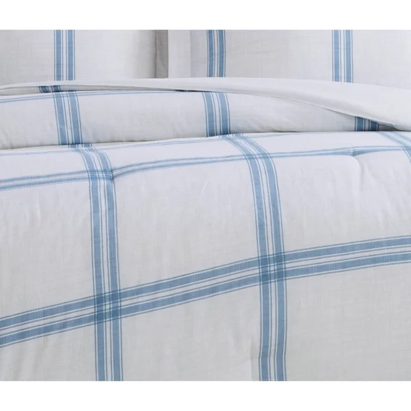 Cottage Classics Farmhouse Plaid 3 Piece King Comforter Set - Blue