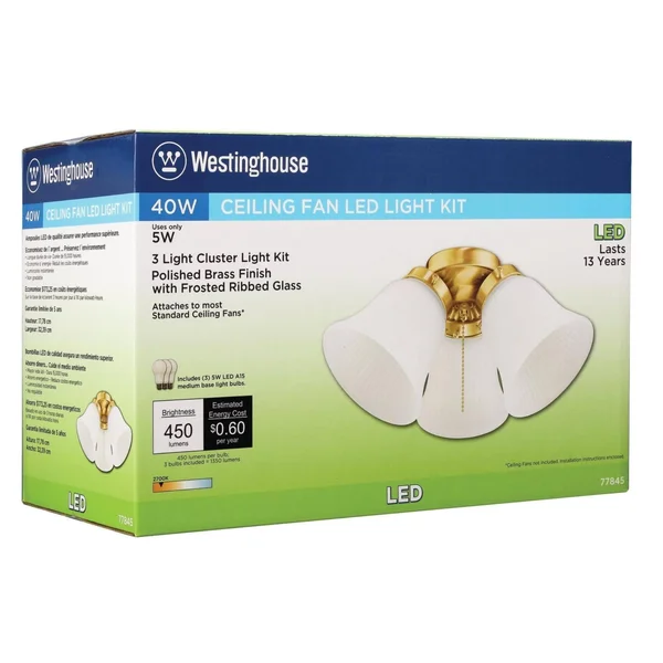 Westinghouse 3-Light LED Cluster Ceiling Fan Light Kit - Polished Brass 7784500