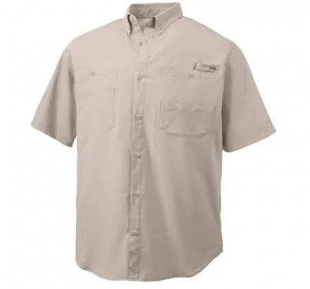 Custom Embroidered Columbia Men's Tamiami II Short Sleeve Woven Shirt - Size: S, Fossil