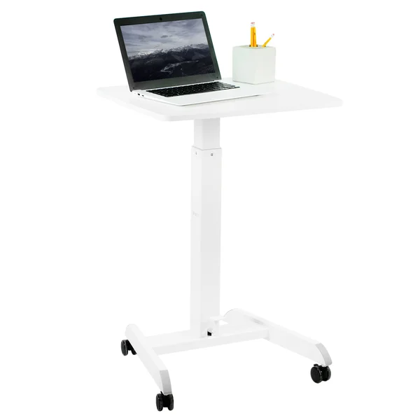 Vivo White 24x22 Pneumatic Mobile Workstation Cart - Sit-Stand Laptop Desk